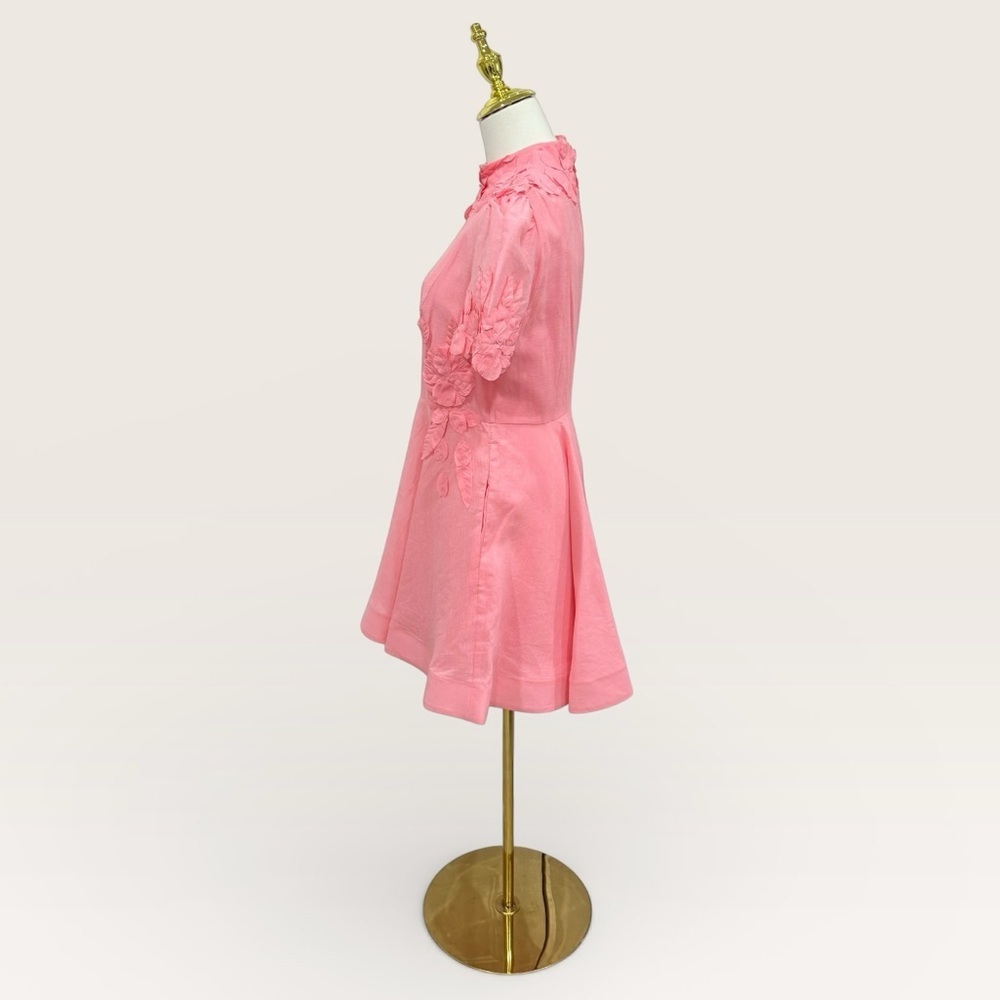 Antonio Melani Iris Linen Blend Floral Appliqué Mockneck Dress Taffy Pink NWT - Picture 7 of 16